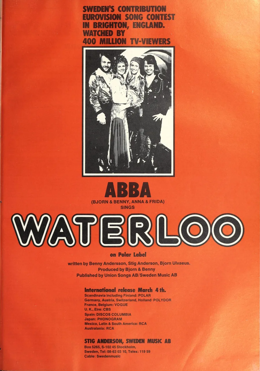 تبلیغ تاریخی Waterloo، ترانه برنده ABBA در ۱۹۷۴